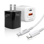 【PChome 24h購物】【必備組合】WELLY 36W氮化鎵GaN 雙孔充電器+PD20W Type-C to Lightning 快速傳輸充電線