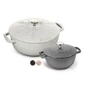 【STAUB】雪花雕花琺瑯鑄鐵鍋和食鍋24cm+和食鍋16cm(德國雙人牌集團官方直營)