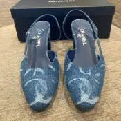 香奈兒chanel 淺色牛仔 後繫帶跟鞋 尺寸39 🇹🇼專櫃購入