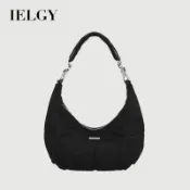 IELGY 女士復古黑色烏雲包 高級感小眾腋下包 手提單肩月牙包