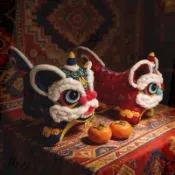 【❤️台灣出貨❤️】 非遺傳統 手工玩偶 刺繡 舞獅醒獅子擺件 毛絨公仔 禮物 小老虎玩偶