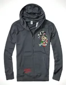 美國百分百【全新真品】ED HARDY 專櫃 男 連帽 外套 夾克 鐵灰色 骷髏 魔術師 刺青 水鑽 XL號 C117