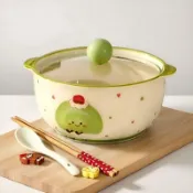 ✨壹灣出貨✨抹茶卷 陶瓷 泡麪碗 帶蓋 高顏值 學生宿舍碗打 飯碗 雙耳湯麪碗螺螄粉碗