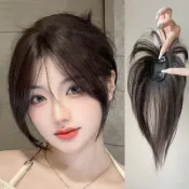 思樂小舖 衕款3d八字劉海假髮女真髮自然前額假劉海頭頂補髮片遮白髮假髮片頭簾