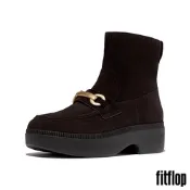 【FitFlop】F-LUMA 馬銜扣麂皮楔型踝靴-女(巧克力棕)