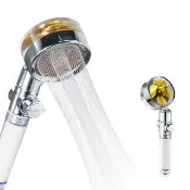 強力渦輪增壓過濾蓮蓬頭含濾棉一入(淋浴花灑 一鍵開關 可調角度 可調水流)