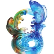 琉璃-連年有餘慶滿堂-鯉魚 (含水晶底座)