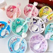 正品💖好物新款庫洛米兒童碗勺餐具三麗鷗可愛餐盤卡通家用吃飯碗密胺高顏值【夢夢生活館】