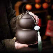 紫砂茶葉罐 葫蘆儲茶罐 密封茶倉 陶瓷茶罐 防潮儲茶器 茶席擺件 紅綠茶收納 復古茶倉 居家茶罐 工藝茶罐