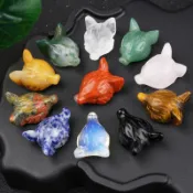 CS26-天然紫晶粉晶虎眼石雕刻狐狸頭工藝品動物小擺件貨源