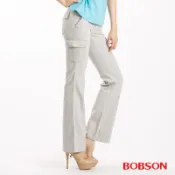 BOBSON 女款超低腰貼口袋伸縮中喇叭褲935-72