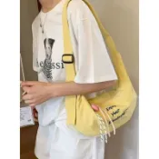 休閒尼龍帆布包包女新款潮時尚韓國字母馬鞍包百搭斜挎餃子包