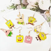 《夜魅飾品》S925耳鉤趣味可愛卡通人物海綿寶寶與派大星造型耳環可耳夾