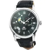 ORIENT WATCH 東方羅馬數字日月相藍寶石鏡面黑面皮帶機械錶 型號：SET0T002B【神梭鐘錶】