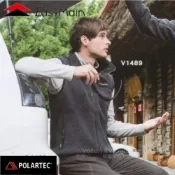 【EasyMain 衣力美】男款 輕量保暖撥水背心 POLARTEC 高透氣防寒背心 立領開襟背心_灰_V1489