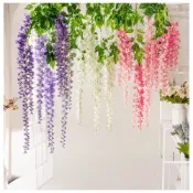 (店+)【綠色山嵐】仿真紫藤花（單枝） 庭院裝飾 綠化室內布置 懸掛藤蔓 人造花裝飾 婚禮布置 仿真綠葉配材 花掛 絹花