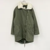 【DOKODEMO】GAP PRIMALOFT Mod Coat 軍裝外套，附毛領，卡其色，S碼，古著
