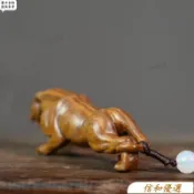 🚛桃園發貨 /免運🚛綠檀木雕動物手把件招財金錢豹家居飾品實木工藝一路爆發汽車掛件