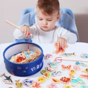 【百寶袋】現貨 木製桶裝海洋釣魚玩具 釣魚玩具 兒童早敎益智 認知趣味 磁性海洋小魚親子遊戲 兒童節禮物 生日禮物 益智
