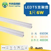 木林森照明/現貨LED T5 1尺 6W 串接燈 層板燈 支架燈 一體成型 含串接線 白光/黃光/自然光