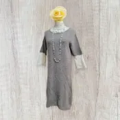 *♡*CF 028/灰咖色/鉤針雕花袖.毛料針織洋裝/M/近新/二手衣《Anna的百寶箱》