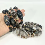 (店+)【御古齋】天然 九頁岩瑪瑙 雙龍拱珠 天眼珠 天珠 手珠 手鍊 佛教聖物 避邪鎮煞 事事順心 開運招財 0902
