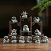 全球選品1館 生活百貨 十二生肖茶寵擺件創意哥窯蛇馬12生肖擺件迷你動物造景小工藝品