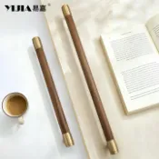 huangjinlang 【輕奢黃銅底座】大門把手 木質拉手 玻璃門把手 實木大拉手 酒店門把手 辦公室門把手 胡桃木把手 長拉手 簡約設計 高端質感