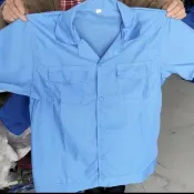 長袖 短袖 硬領襯衫工作服水電工、西工工作服，中船、焊接、台電、六輕、水藍色 E002
