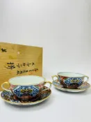古瓷堂日本回流瓷器 紅標其泉 古伊萬里 描金雙耳碗 早餐碗 拉花咖啡杯 手繪釉下彩 日式復古風 精緻陶瓷碗盤組 禮物送禮推薦