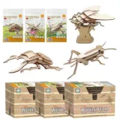 【新品特價🍓】木製3D立體拼圖 DIY昆蟲模型帶展臺 獨角仙鍬形蟲 幼兒科普禮物 拼裝材料包勞作手做 益智玩具小學wk
