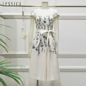 【JESSICA】印花雪紡短袖折邊寬裙擺洋裝243750