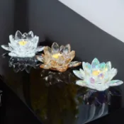 七彩水晶玻璃蓮花蠟燭台 供佛燭台 供佛燈 酥油燈座 蓮花燭台擺件【林之舍】