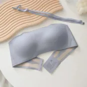 愛依依  內衣 隱形抹胸 文胸  內搭  新款無肩帶內衣聚攏防滑無痕鋼圈胸罩-4971.