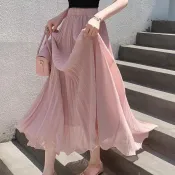 👗雪紡百褶裙 夏季新款波浪邊 垂感大裙擺 白色A字裙 休閒約會穿搭 度假旅遊拍照 成人女性適用 必備款