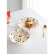 有家瓷業-粉色少女心小花碗韓式可愛燕麥早餐碗盤餐具復古甜品蛋糕盤做舊花