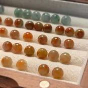 天然緬甸翡翠 翡翠特色料散珠 6.7mm 手工DIY材料 翡翠灑金桂花糕 翡翠鴛鴦珠 翡翠天然紅天然黃 翡翠單珠