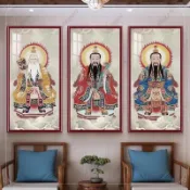 三清道祖圖哲學家佛堂畫像客廳背景墻掛畫中堂寺廟供臺掛畫9/4