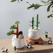 💯高品質#淄博琉璃創意植物盆栽小擺件竹子迎客鬆中式辦公桌玻璃工藝品禮物