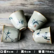 全球選品1館 生活百貨 手繪陶瓷品茗杯復古聞香杯粗陶手工茶杯景德鎮青花瓷功夫茶具單杯