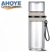 【蝦皮直營】AHOYE 分離式玻璃泡茶杯 400mL 泡茶瓶 隨行杯 濾茶杯 耐熱玻璃 茶水分離 濾網 茶具