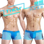 TIKU 梯酷 條紋 棉質 透氣 四角男內褲 平口男內褲 1238 -藍白 LC1238