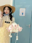 喜挖2店 洛麗塔垂耳兔子毛絨斜後背包少女可愛玩偶包軟妹珍珠鏈卡通單肩揹包