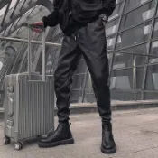 2024防水防風機車皮褲男 秋季保暖新款休閒騎士束腳長褲子男m-3xl