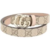 GUCCI 古馳 GG Marmont 2CM 雙G拋光金屬 老花帆布拼牛皮腰帶(烏木棕)