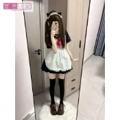 萬聖節服裝日係甜美洛麗塔女僕圍裙套裝 女傭服可愛cosplay 蝴蝶結軟妹制服 性感制服誘惑 短袖海軍領百褶連衣裙 TL