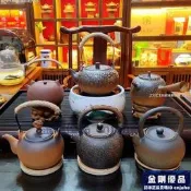 具老式傳統壺陶瓷燒水壺全瓷懷舊電陶爐炭爐老巖泥色釉煮水壺戶外