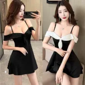 【星星女裝】技師工作服 性感洋裝 低胸洋裝 純色洋裝 網紗洋裝 夜店性感吊帶洋裝氣質露背裙夜場上班衣柔式技師工作服