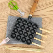 【精選好物館】不粘鍋＆烤鵪鶉蛋模具鑄鐵章魚小丸子鍋烤鳥蛋鍋鑄鐵鵪鶉蛋烤盤家用不粘鍋