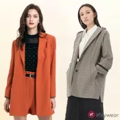KeyWear奇威名品 跳色格子連帽英倫風外套-卡其色